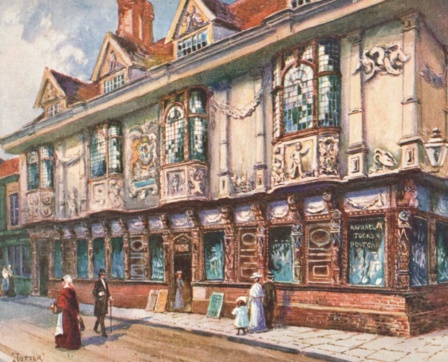 A vintage illustration of the Ancient House, Ipswich