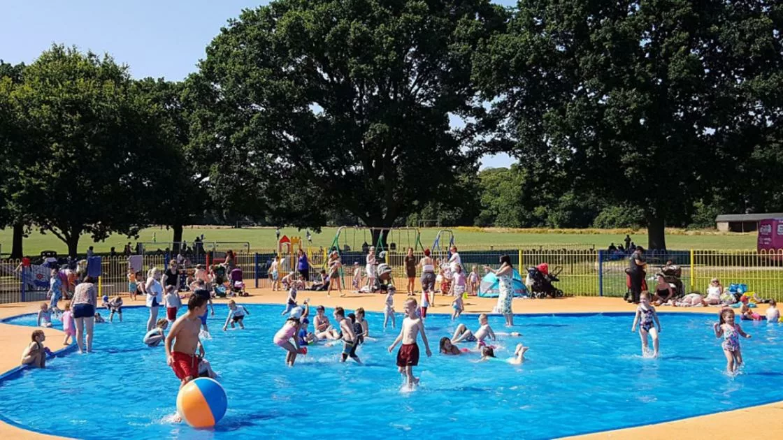 Kids splashing around in the summer at Bourne Park in Ipswich