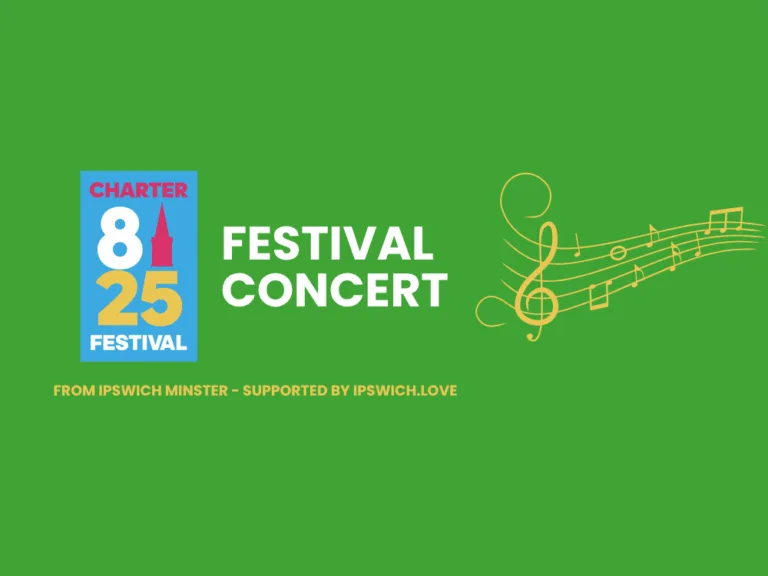 green background with charter 825 logo, title of the event and a clef and some notes for decoration