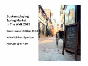 Buskers line up for The Spring Fair in The Walk