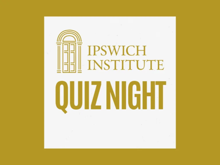 Khaki background with white square. Inside the square, Ipswich Institute logo and wording 'Quiz Night'