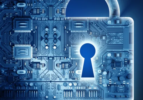 cyber security picture features graphics and an image of a lock