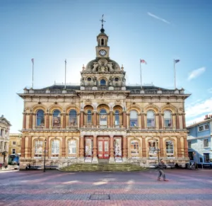 Exterior shot of the Town Hall, Ipswich from the Cornhill.
