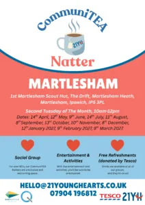 poster advertising a communitea natter in Martlesham - various dates