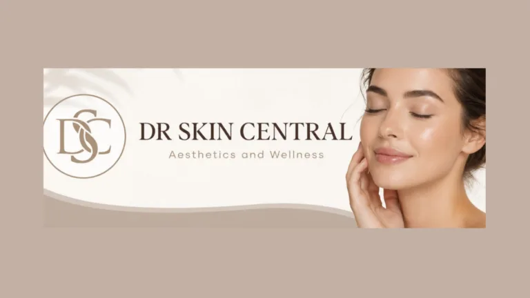 Photograph of a woman with her hand to her face and teh words Dr Skin Central, Aesthetics and Wellness